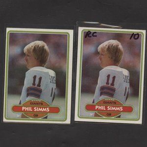 2 1980 TOPPS FOOTBALL PHIL SIMMS ROOKIE CARDS NEW YORK GIANTS NO CREASES